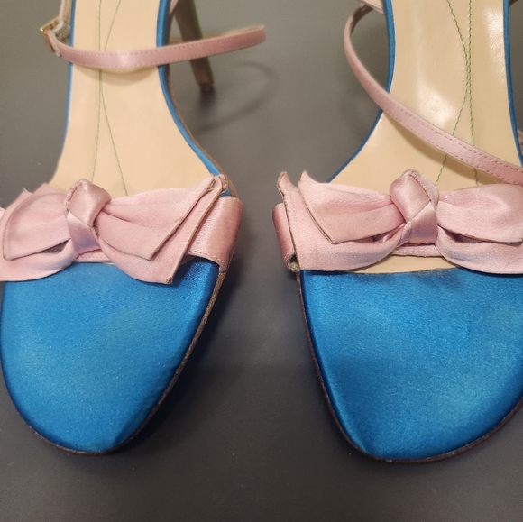 Kate Spade color block Bow detail Sandals. Green Pink Blue Sz 9.5 - Picture 3 of 9